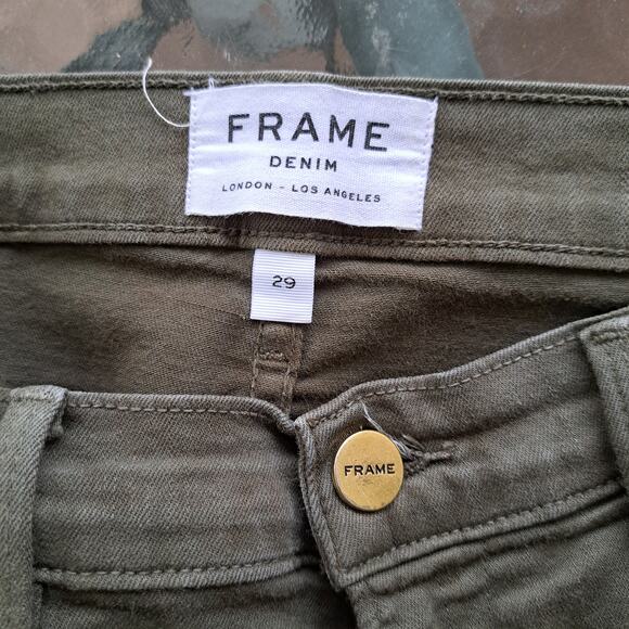 FRAME Denim Le High Skinny Jeans Size 29 Forest Falls Army Green Raw Step Hem - Picture 4 of 10